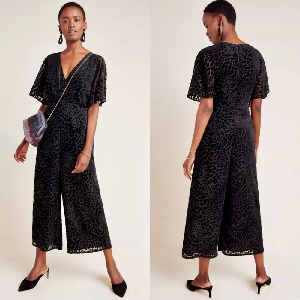 Greylin ‘Cerise’ Burnout Velvet Animal Print Jumpsuit in Black Size XS Petite